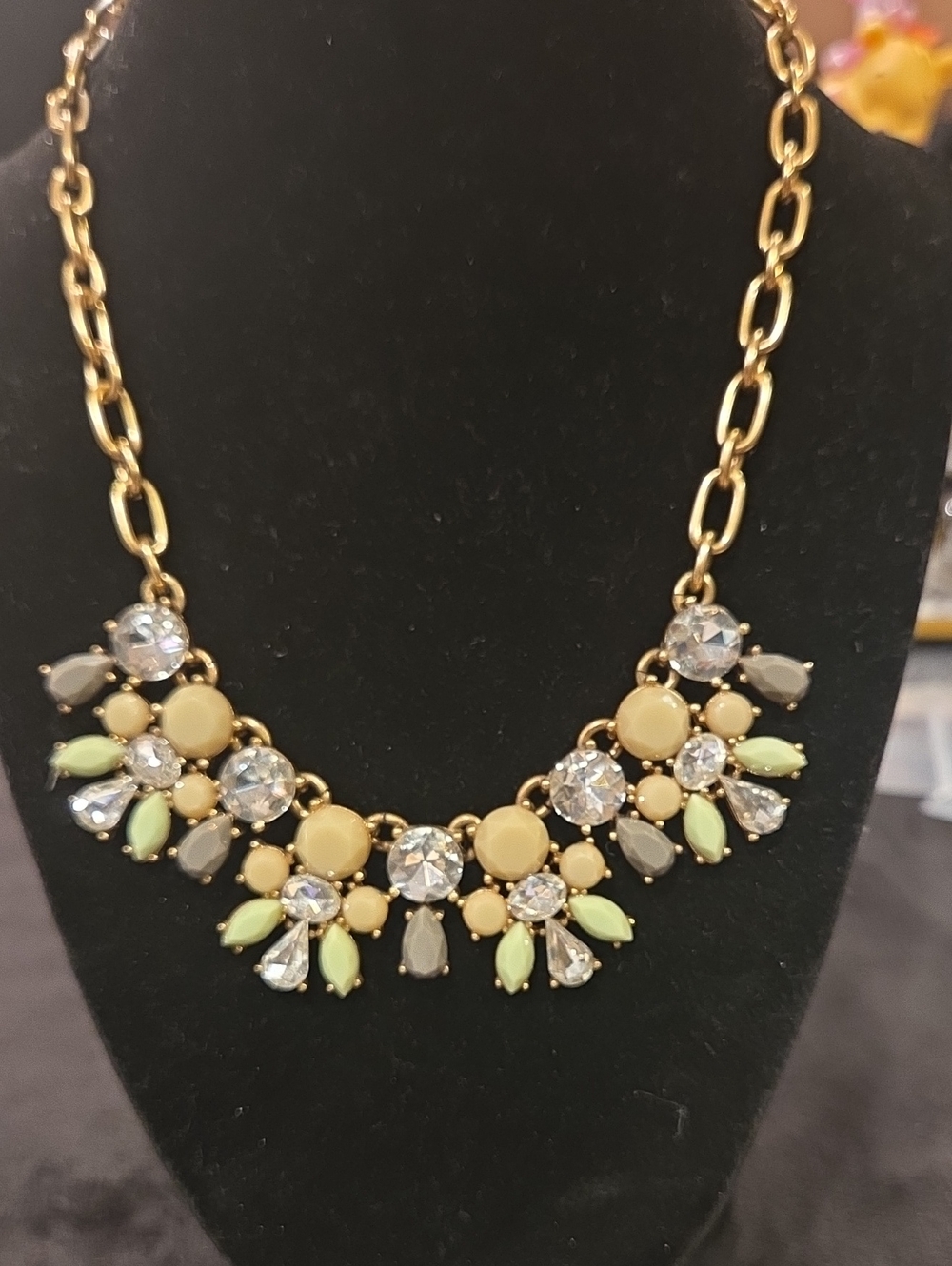 J. Crew Gold-Tone Statement Necklace with Pale Yellow and Mint Accents